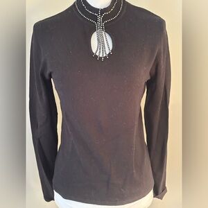 Belldini Brown Embellished Cut Out Blouse